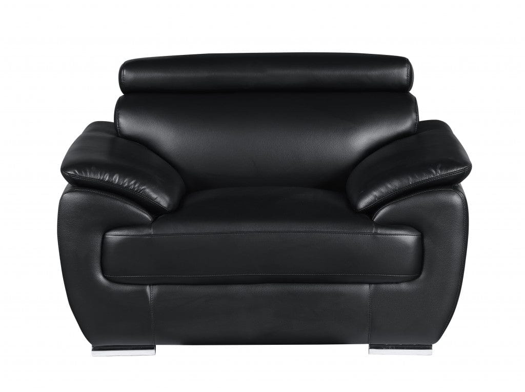 32" To 38" Black Captivating Leather Chair - Homeroots - Flyclothing LLC