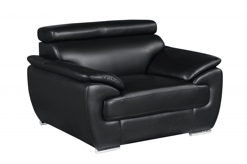 32" To 38" Black Captivating Leather Chair - Homeroots - Flyclothing LLC