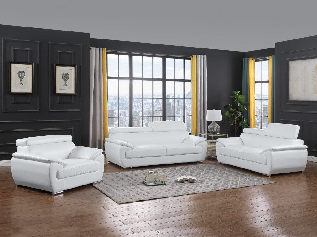 Three Piece Indoor White Genuine Leather Six Person Seating Set - Homeroots