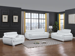 Three Piece Indoor White Genuine Leather Six Person Seating Set - Homeroots
