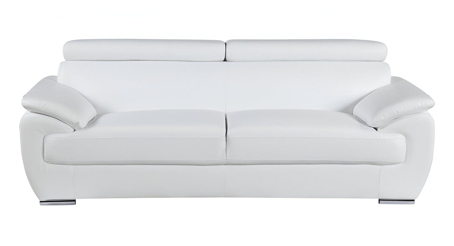 86" White Leather Sofa With Silver Legs - Homeroots - Flyclothing LLC