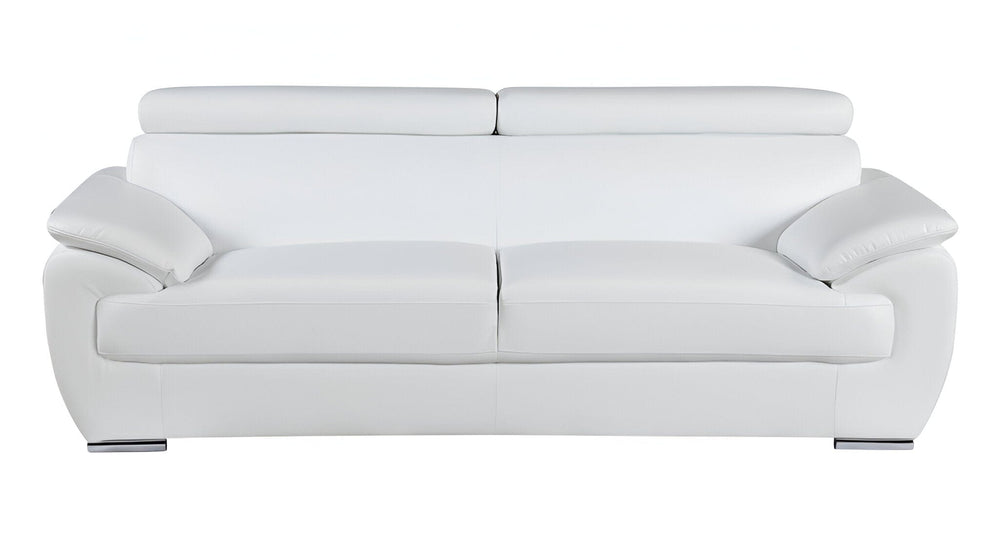 86" White Leather Sofa With Silver Legs - Homeroots - Flyclothing LLC