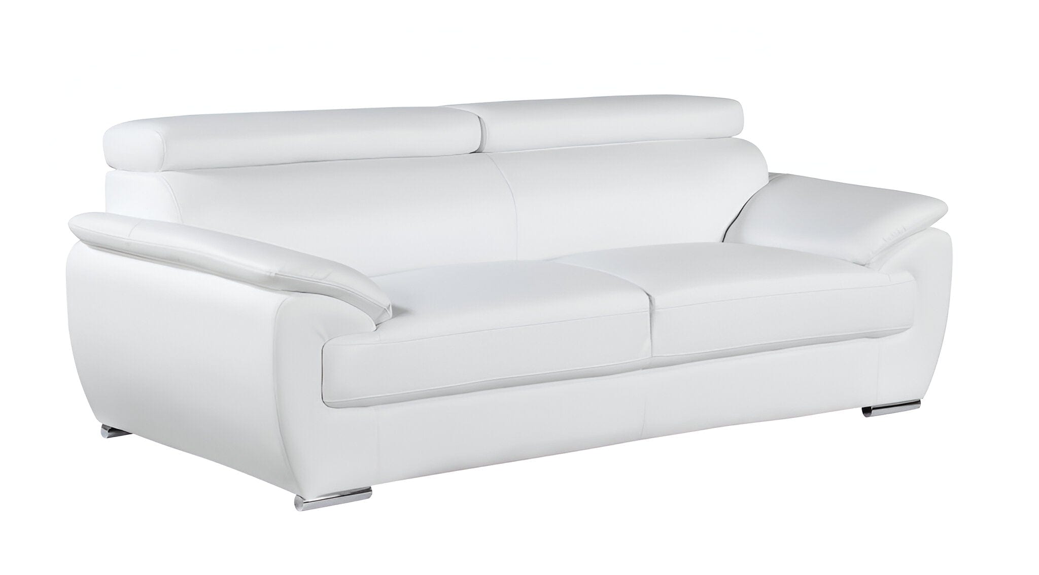 86" White Leather Sofa With Silver Legs - Homeroots