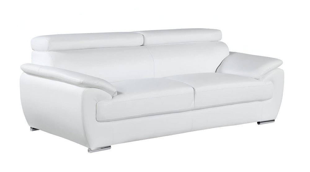 86" White Leather Sofa With Silver Legs - Homeroots - Flyclothing LLC