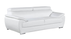 86" White Leather Sofa With Silver Legs - Homeroots