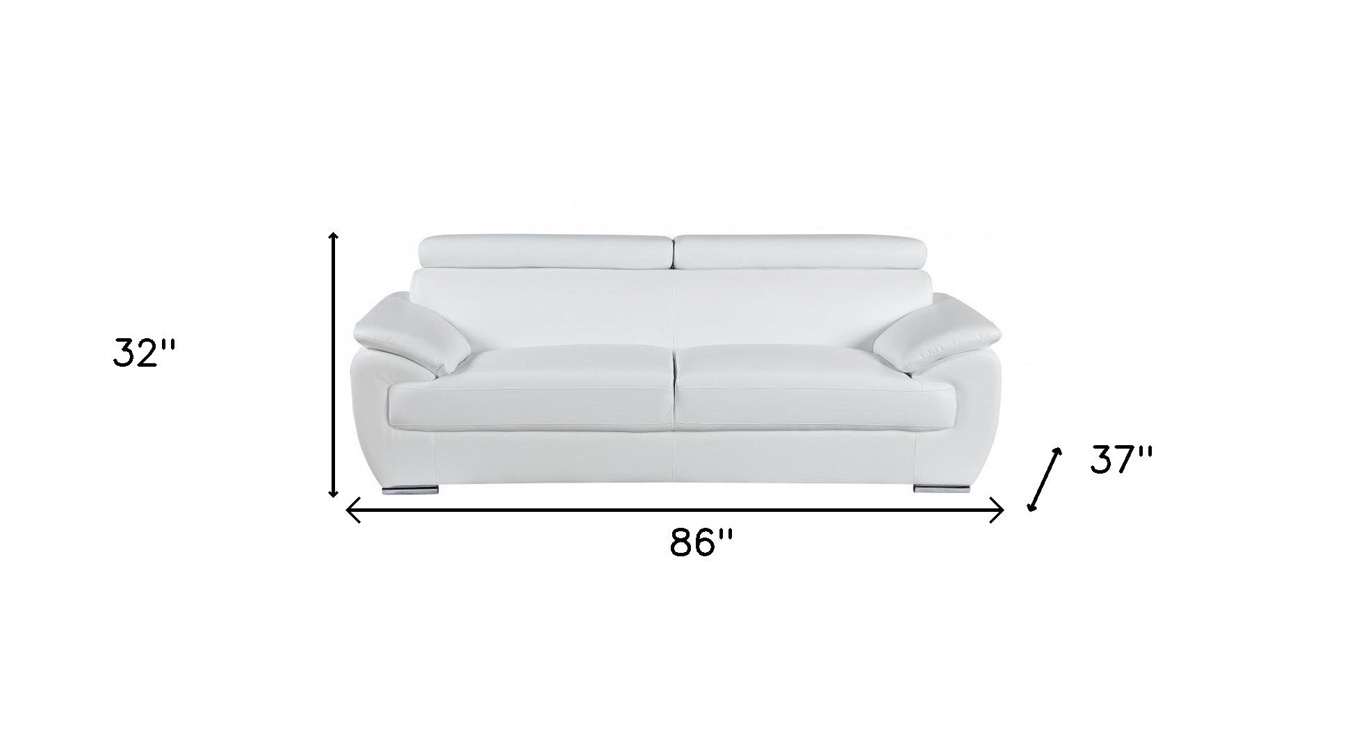 86" White Leather Sofa With Silver Legs