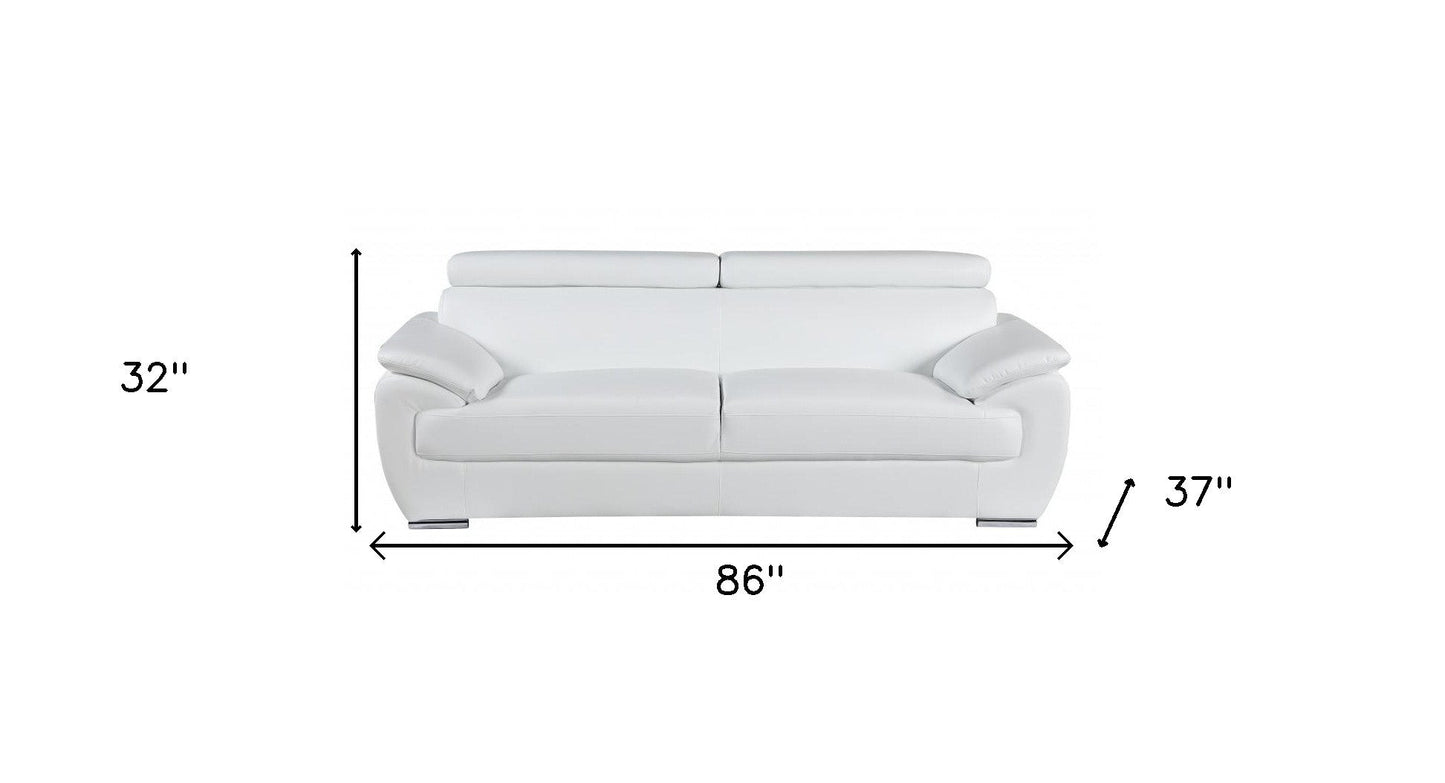 86" White Leather Sofa With Silver Legs - Homeroots - Flyclothing LLC