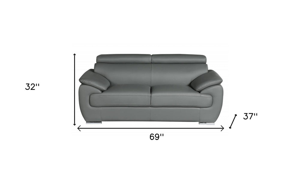 69" Gray And Silver Faux Leather Loveseat - Homeroots - Flyclothing LLC