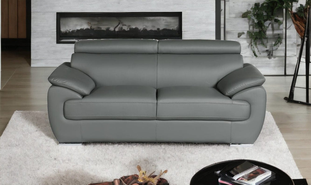 69" Gray And Silver Faux Leather Loveseat - Homeroots - Flyclothing LLC