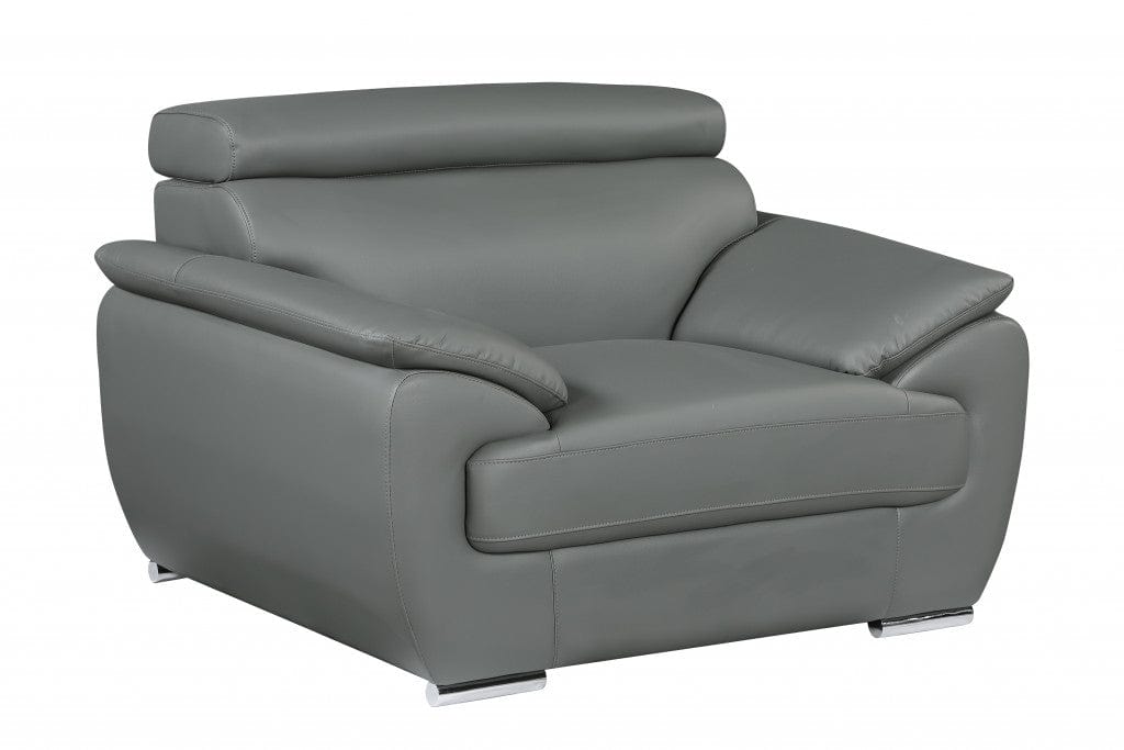 32" To 38" Grey Captivating Leather Chair - Homeroots - Flyclothing LLC