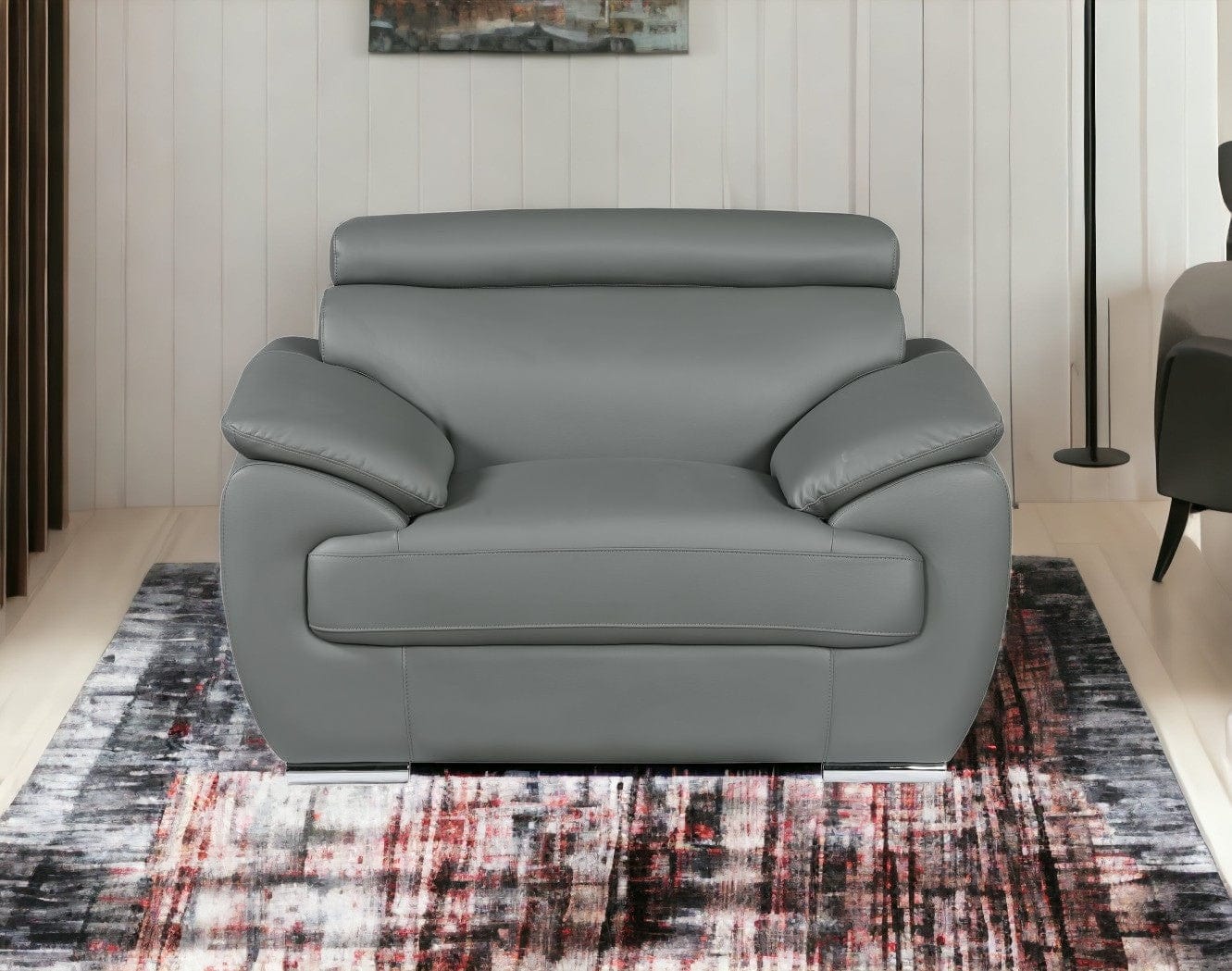 32" To 38" Grey Captivating Leather Chair - Homeroots - Flyclothing LLC