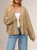 Cable Knit Button-Down Cardigan - Trendsi - Flyclothing LLC