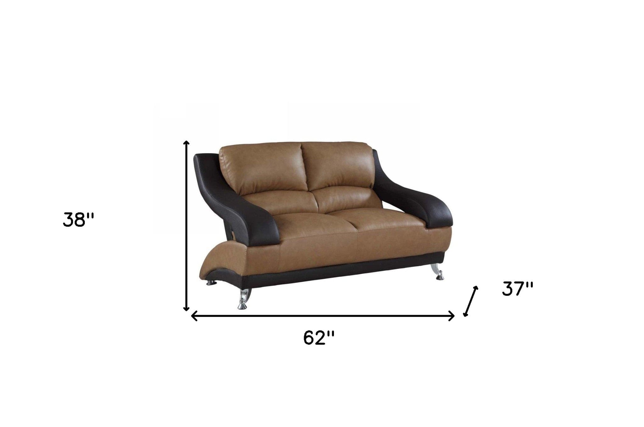 62" Brown and Black And Silver Faux Leather Loveseat - Homeroots - Flyclothing LLC