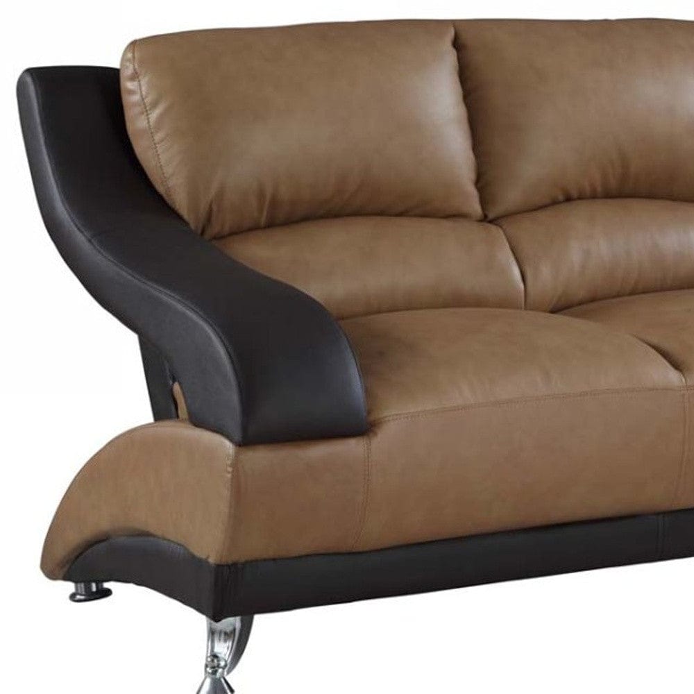 62" Brown and Black And Silver Faux Leather Loveseat - Homeroots - Flyclothing LLC