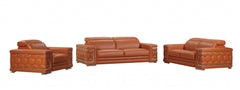 Three Piece Indoor Camel Italian Leather Six Person Seating Set