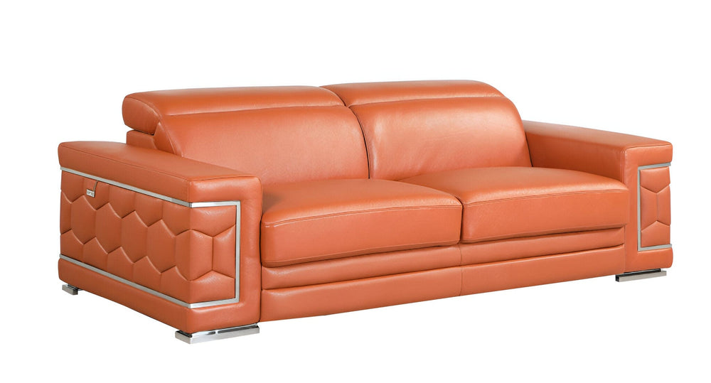 89" Camel Italian Leather Sofa With Silver Legs - Homeroots - Flyclothing LLC
