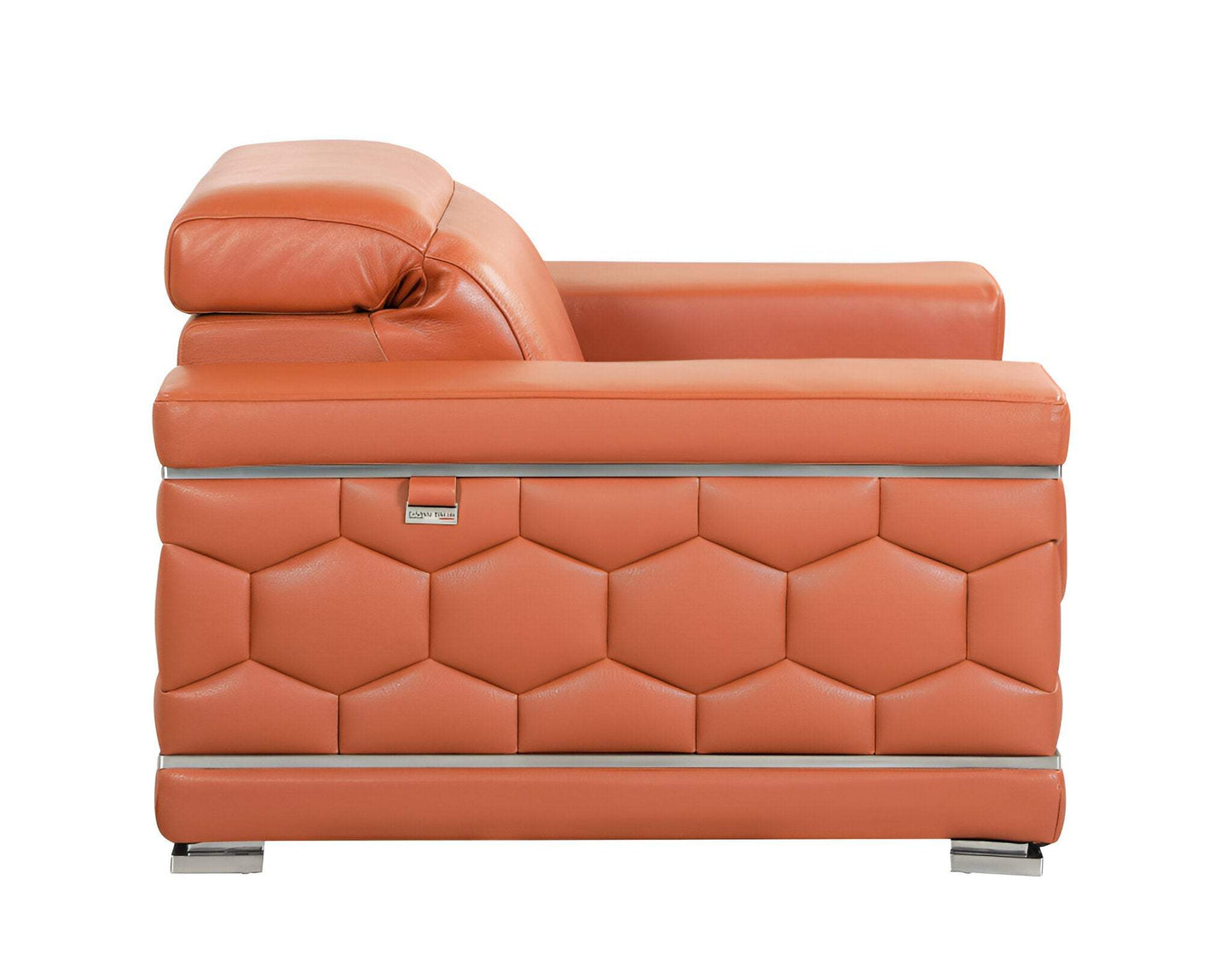 89" Camel Italian Leather Sofa With Silver Legs - Homeroots - Flyclothing LLC