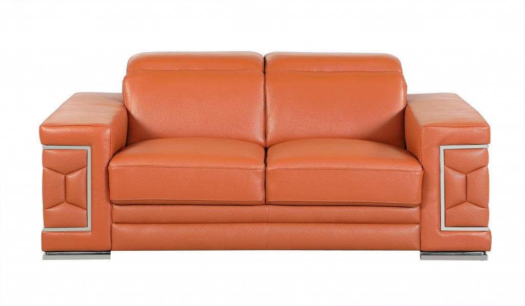 71" Camel And Silver Genuine Leather Love Seat - Homeroots - Flyclothing LLC