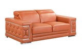 71" Camel And Silver Genuine Leather Love Seat - Homeroots