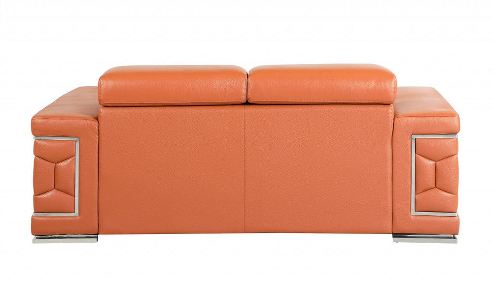 71" Camel And Silver Genuine Leather Love Seat - Homeroots