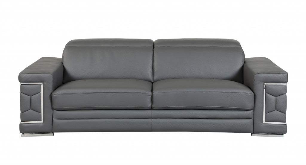 Three Piece Indoor Dark Gray Italian Leather Six Person Seating Set - Homeroots - Flyclothing LLC