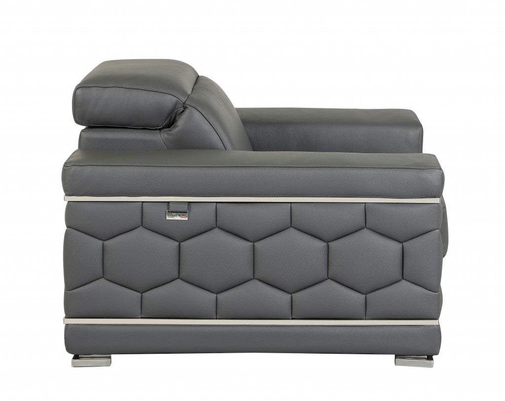 Three Piece Indoor Dark Gray Italian Leather Six Person Seating Set - Homeroots - Flyclothing LLC