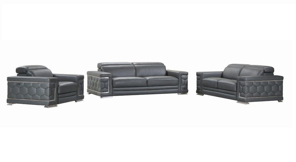 Three Piece Indoor Dark Gray Italian Leather Six Person Seating Set - Homeroots