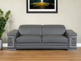 89" Dark Gray Italian Leather Sofa With Silver Legs - Homeroots