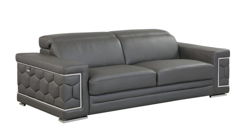 89" Dark Gray Italian Leather Sofa With Silver Legs - Homeroots - Flyclothing LLC