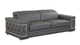 89" Dark Gray Italian Leather Sofa With Silver Legs - Homeroots