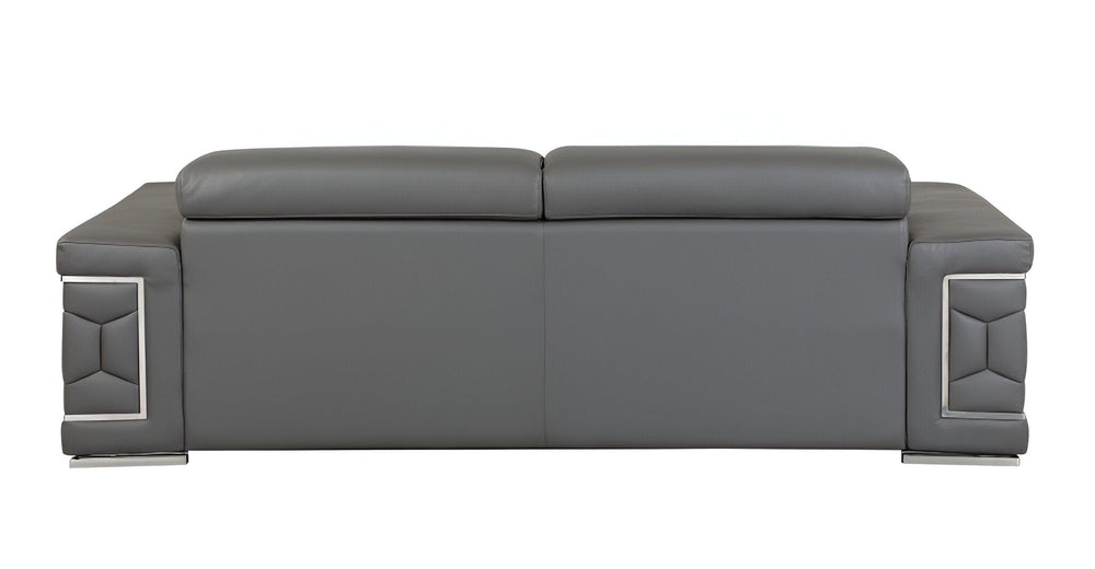 89" Dark Gray Italian Leather Sofa With Silver Legs - Homeroots - Flyclothing LLC