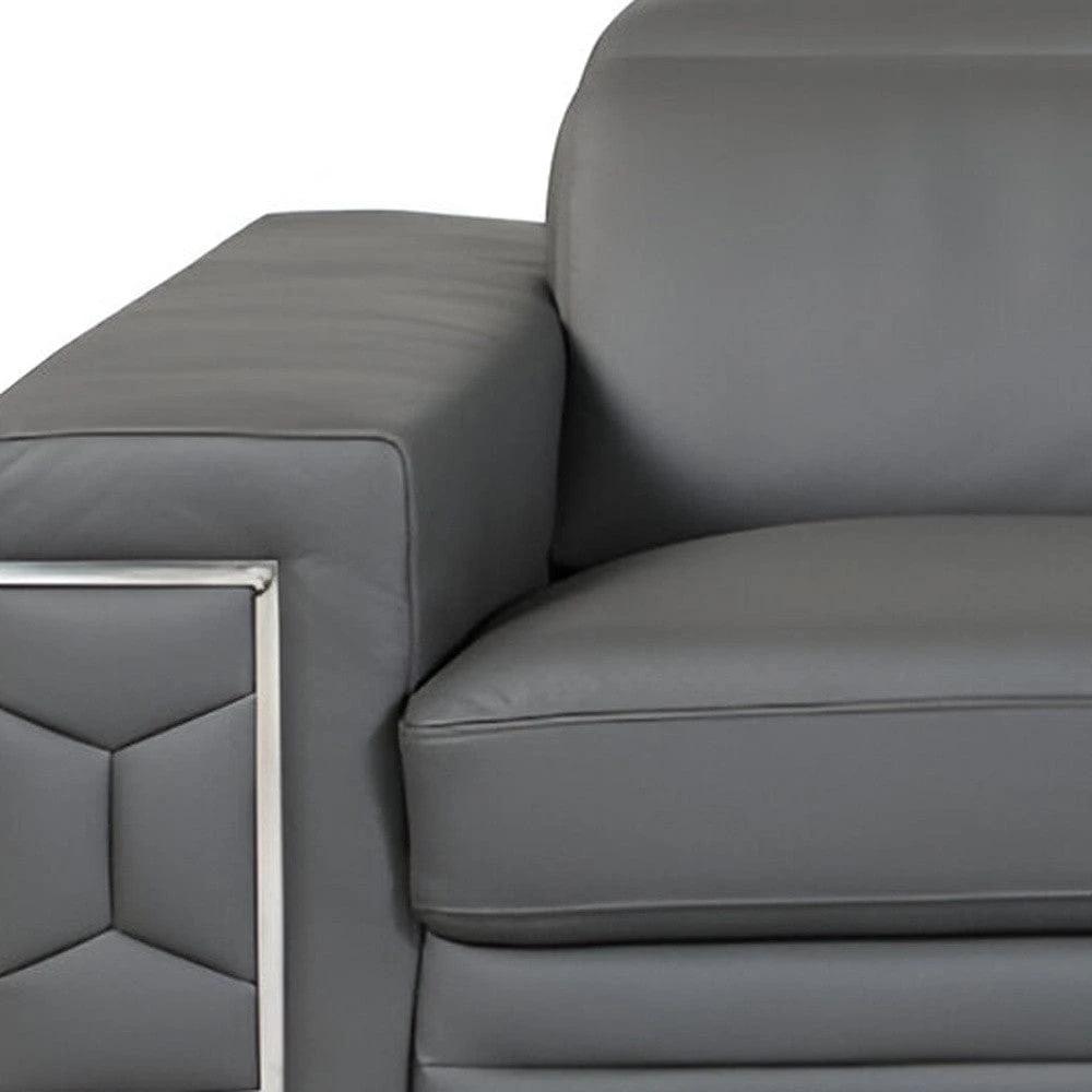 89" Dark Gray Italian Leather Sofa With Silver Legs - Homeroots - Flyclothing LLC