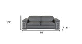 89" Dark Gray Italian Leather Sofa With Silver Legs - Homeroots - Flyclothing LLC