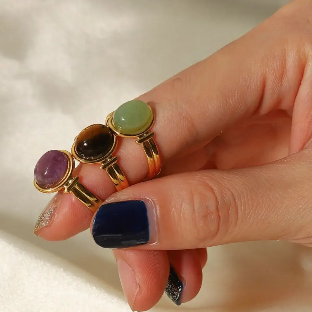 Vintage Natural Stone Gold Plated Adjustable Ring - Trendsi - Flyclothing LLC