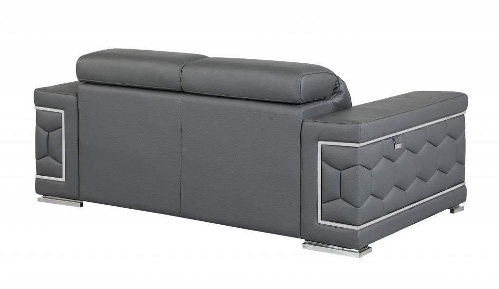 71" Gray And Silver Genuine Leather Love Seat - Homeroots - Flyclothing LLC