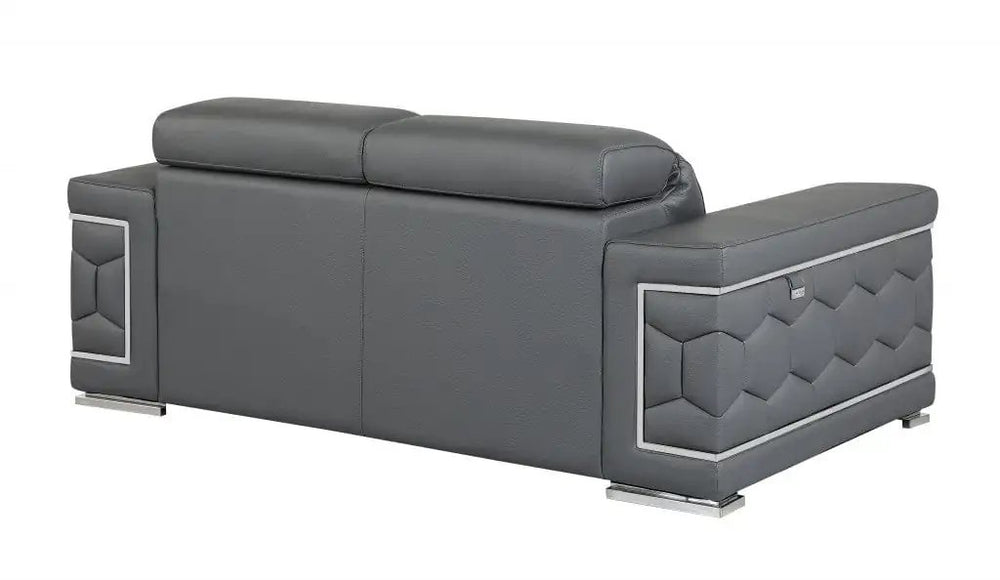 71" Gray And Silver Genuine Leather Love Seat - Homeroots - Flyclothing LLC