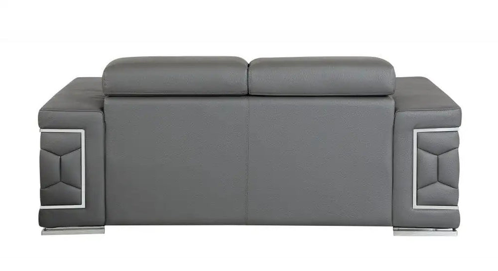71" Gray And Silver Genuine Leather Love Seat - Homeroots - Flyclothing LLC