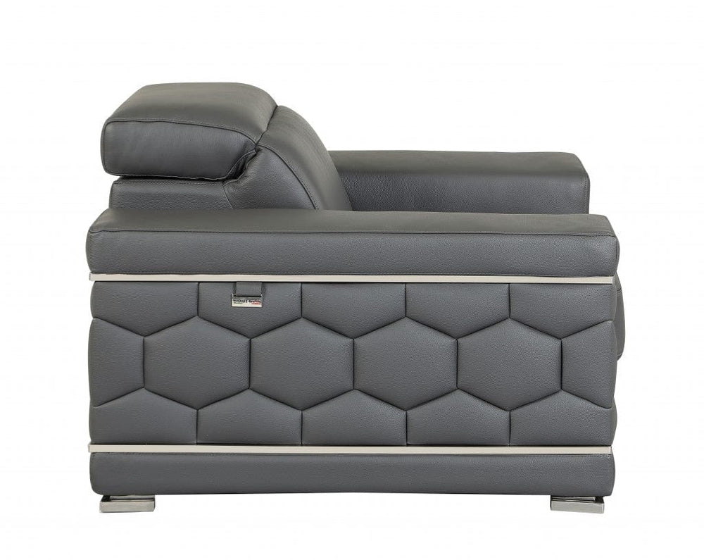 71" Gray And Silver Genuine Leather Love Seat - Homeroots - Flyclothing LLC