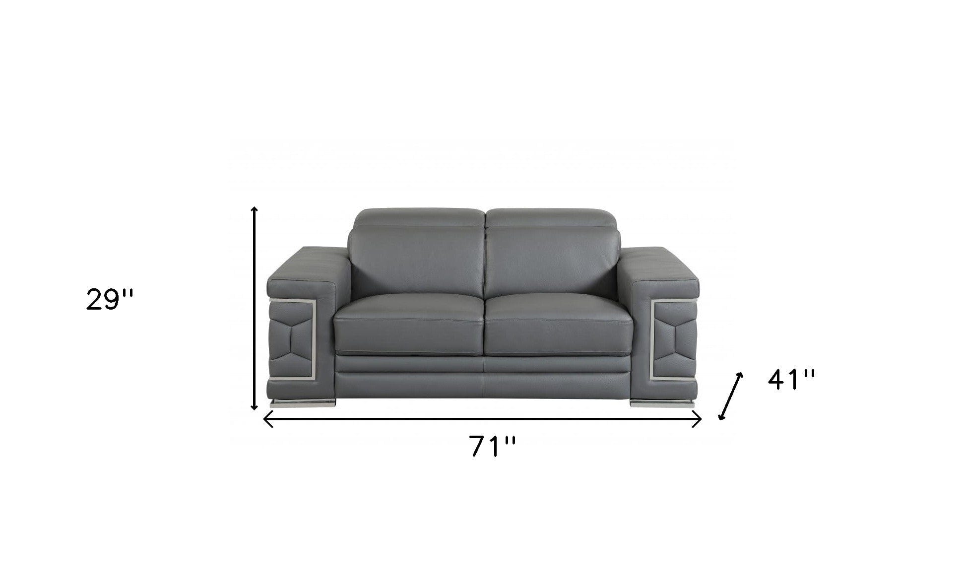 71" Gray And Silver Genuine Leather Love Seat - Homeroots - Flyclothing LLC