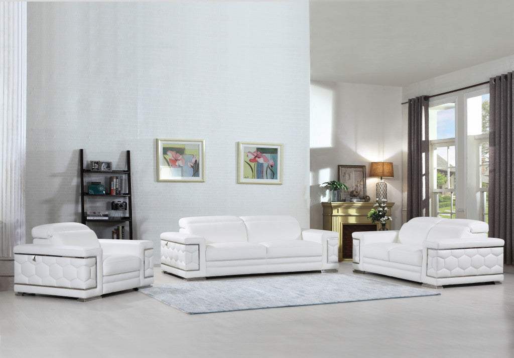 Three Piece Indoor White Italian Leather Six Person Seating Set - Homeroots - Flyclothing LLC