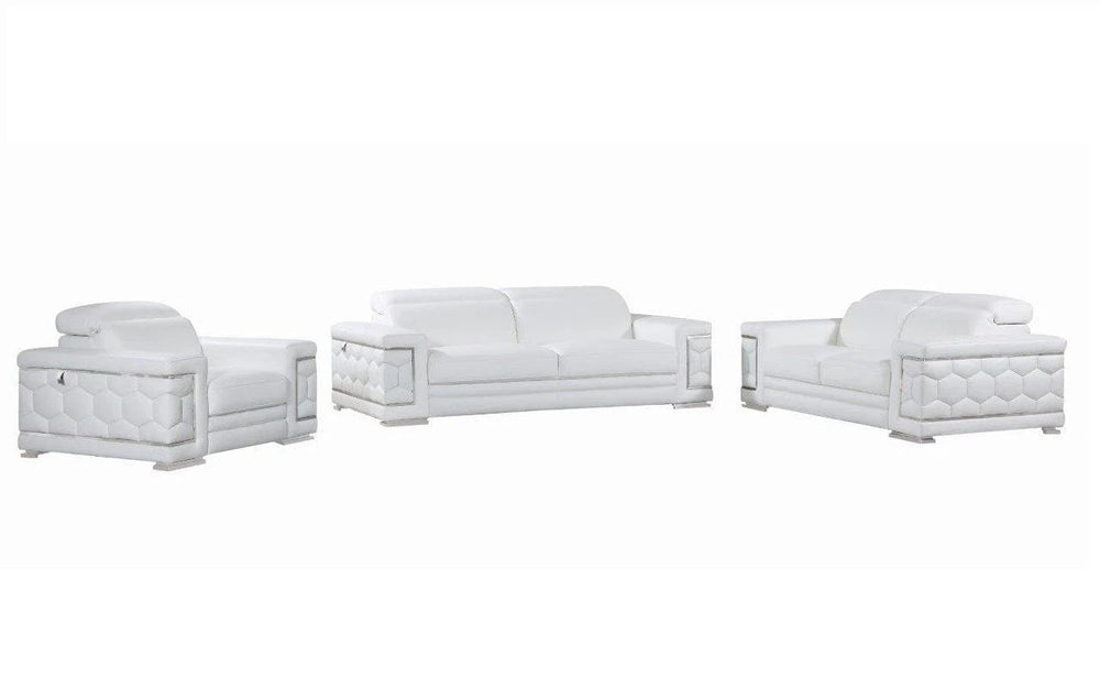 Three Piece Indoor White Italian Leather Six Person Seating Set - Homeroots