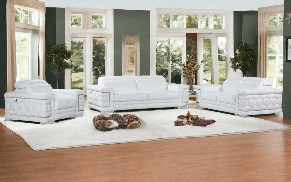 Three Piece Indoor White Italian Leather Six Person Seating Set - Homeroots - Flyclothing LLC