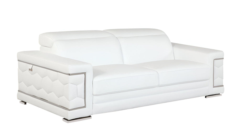 89" White Italian Leather Sofa With Silver Legs - Homeroots - Flyclothing LLC