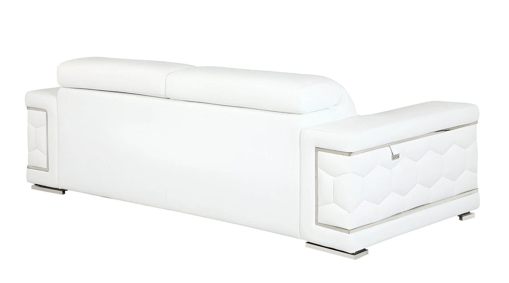 89" White Italian Leather Sofa With Silver Legs - Homeroots - Flyclothing LLC