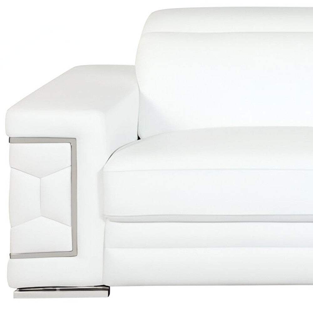 89" White Italian Leather Sofa With Silver Legs - Homeroots - Flyclothing LLC