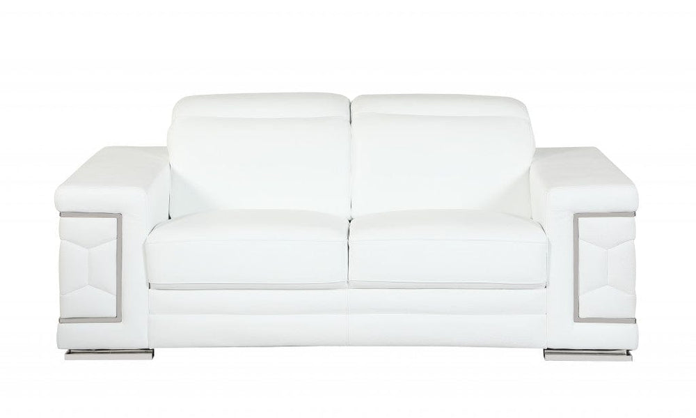 71" White Italian Leather Sofa With Silver Legs - Homeroots - Flyclothing LLC
