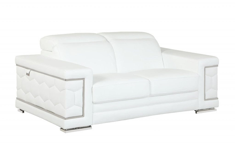 71" White Italian Leather Sofa With Silver Legs - Homeroots - Flyclothing LLC