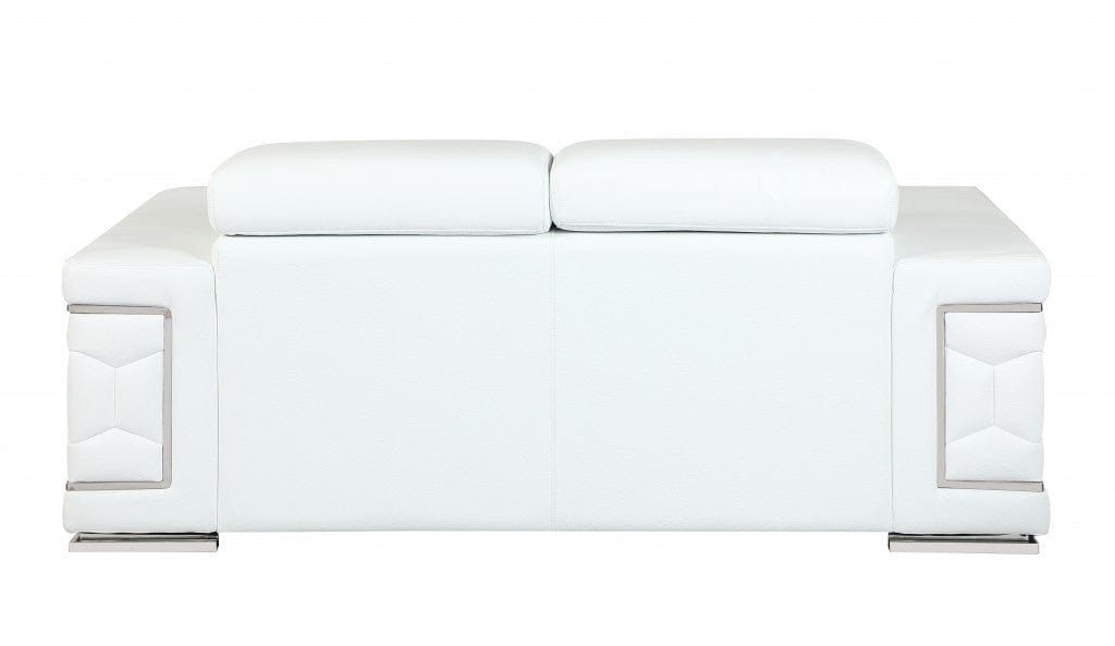 71" White Italian Leather Sofa With Silver Legs - Homeroots - Flyclothing LLC