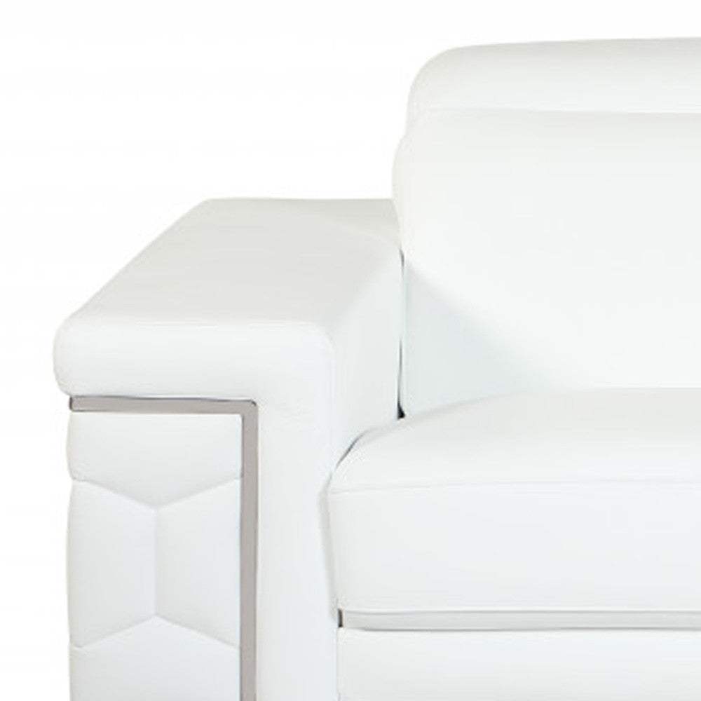 71" White Italian Leather Sofa With Silver Legs - Homeroots - Flyclothing LLC