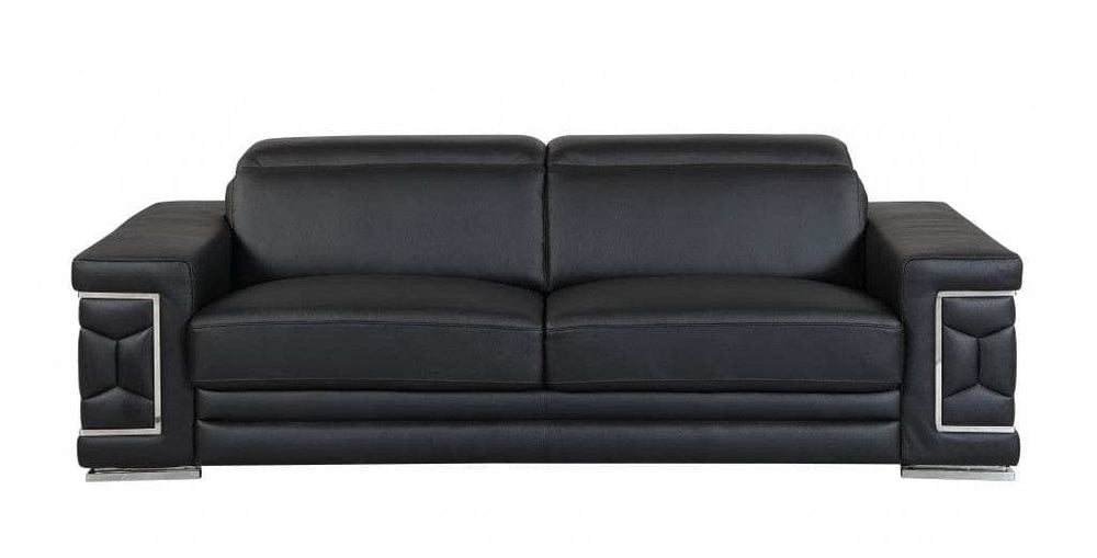 Three Piece Indoor Black Italian Leather Six Person Seating Set - Homeroots - Flyclothing LLC